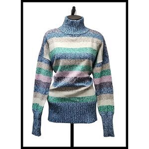 NWT Eddie Bauer Dreamknit Funnel Neck Sweater Oversized Heather Stripe Large NEW
